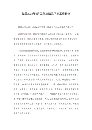 党委2023年6月工作总结及下步工作计划.docx