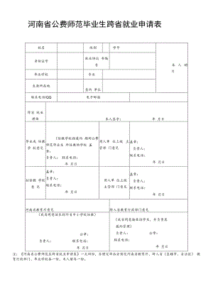 河南省公费师范毕业生跨省就业申请表（往届）.docx