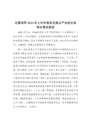 主要领导2023年上半年落实全面从严治党主体责任情况报告.docx