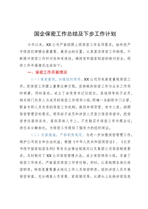 国企保密工作总结及下步工作计划.docx