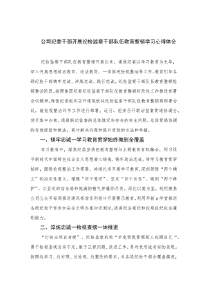 公司纪委干部开展纪检监察干部队伍教育整顿学习心得体会精选（共六篇）汇编供参考.docx