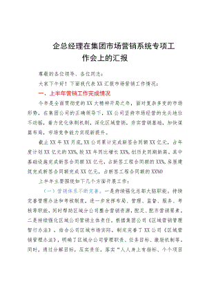 国企总经理在集团市场营销系统专项工作会上的汇报.docx