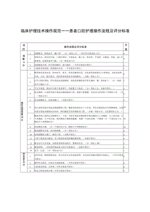 临床护理技术操作规范——患者口腔护理操作流程及评分标准.docx