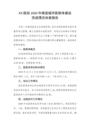 xx医院2020年推进城市医联体建设完成情况自查报告.docx