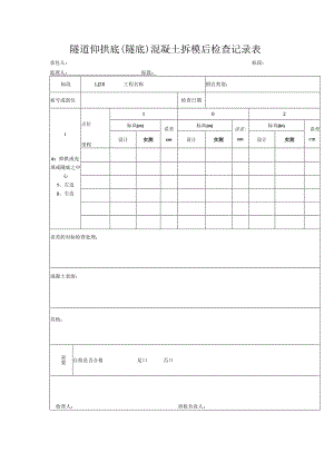 隧道仰拱底(隧底)混凝土拆模后检查记录表.docx