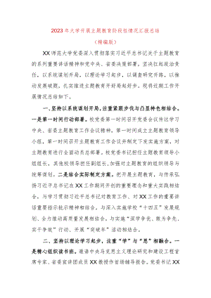2023年大学开展主题教育阶段性情况汇报总结（精编版）.docx
