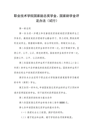 职业技术学院国家励志奖学金、国家助学金评定办法（试行）.docx