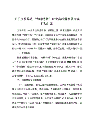 关于加快推进“专精特新”企业高质量发展专项行动计划.docx