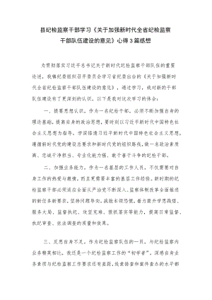 县纪检监察干部学习《关于加强新时代全省纪检监察干部队伍建设的意见》心得3篇感想.docx