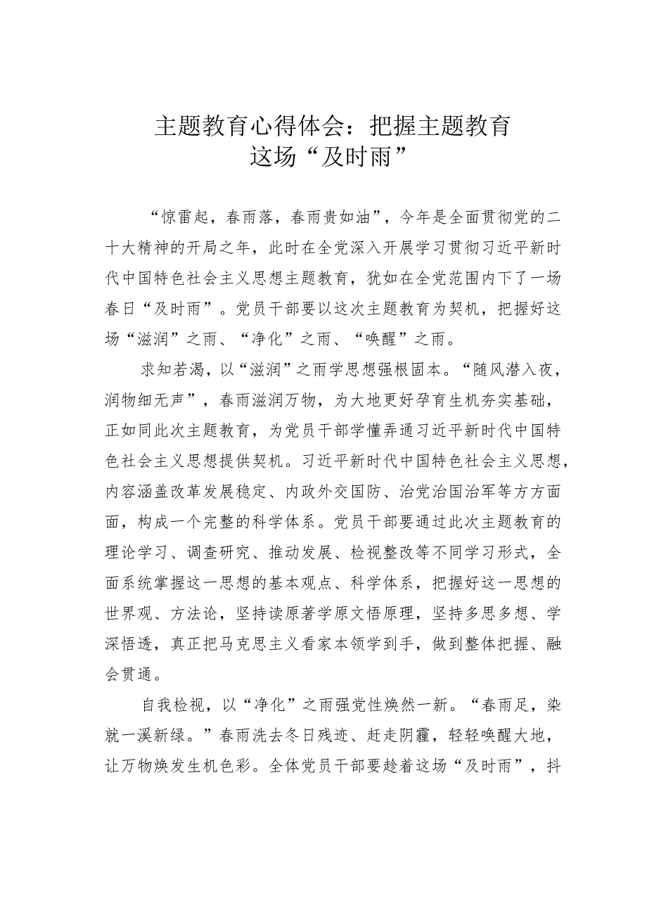 主题教育心得体会:把握主题教育这场“及时雨”.docx_第1页