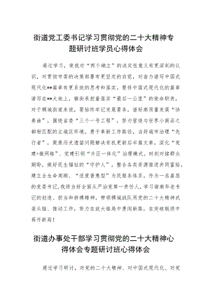 街道党工委书记学习贯彻党的二十大精神专题研讨班学员心得体会范文(精选3篇).docx