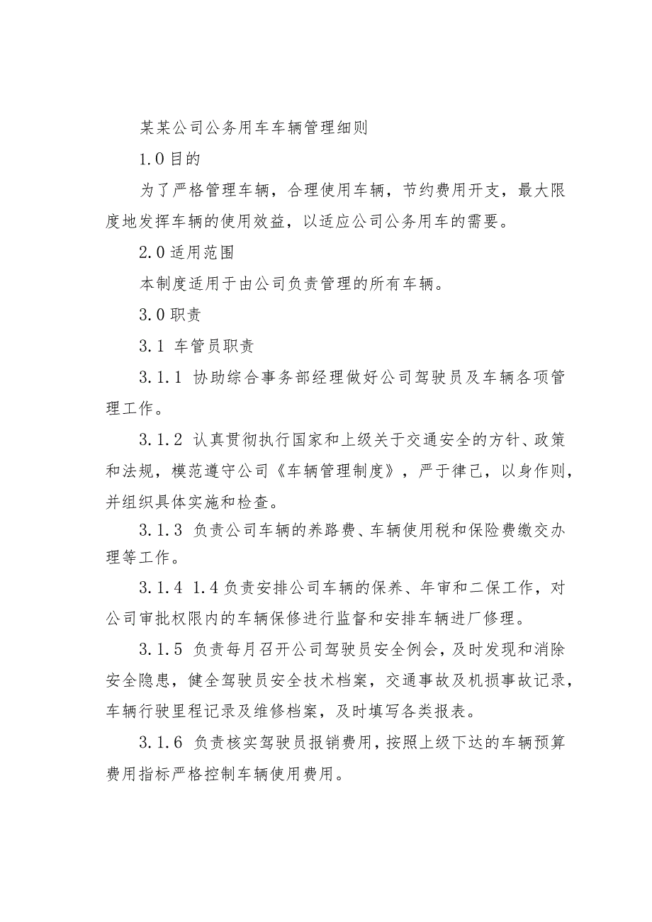 某某公司公务用车车辆管理细则.docx_第1页
