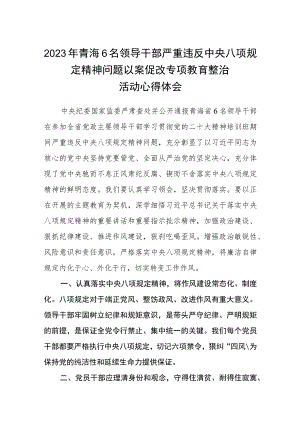 2023年青海6名领导干部严重违反中央八项规定精神问题以案促改专项教育整治活动心得体会范文（参考三篇）.docx