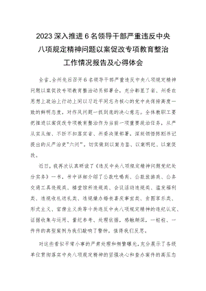 2023深入推进6名领导干部严重违反中央八项规定精神问题以案促改专项教育整治工作情况报告及心得体会.docx