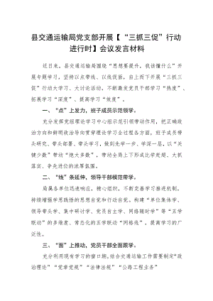 县交通运输局党支部开展【“三抓三促”行动进行时】会议发言材料（3篇）.docx