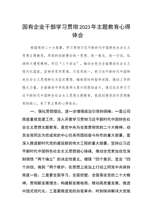 国有企业干部学习贯彻2023年主题教育心得体会范文(共三篇).docx