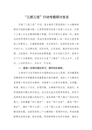 2023“三抓三促”行动专题研讨发言范文(参考三篇).docx