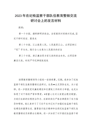 2023年在纪检监察干部队伍教育整顿交流研讨会上的发言材料.docx
