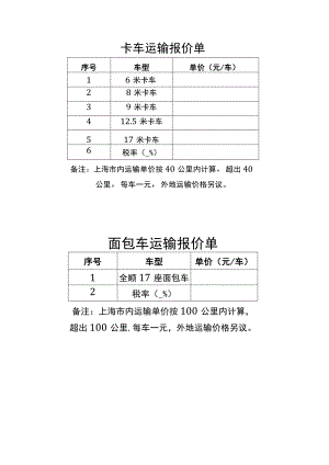 XX制作运输服务报价表.docx