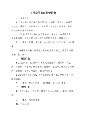 有限空间重点监管目录.docx