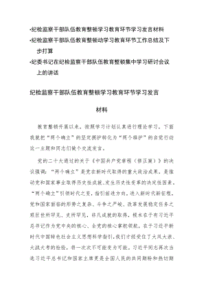 三篇：2023年纪检监察干部队伍教育整顿学习教育环节（学习、总结、下一步打算、研讨）发言材料参考范文.docx