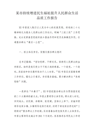 某市持续增进民生福祉提升人民群众生活品质工作报告.docx