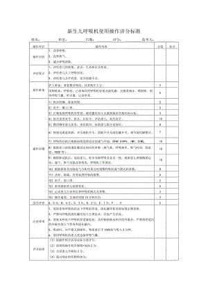 新生儿呼吸机使用操作评分标准表.docx