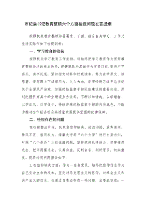 三篇：2023年纪委书记在纪检监察教育整顿六个方面检视问题发言提纲范文.docx