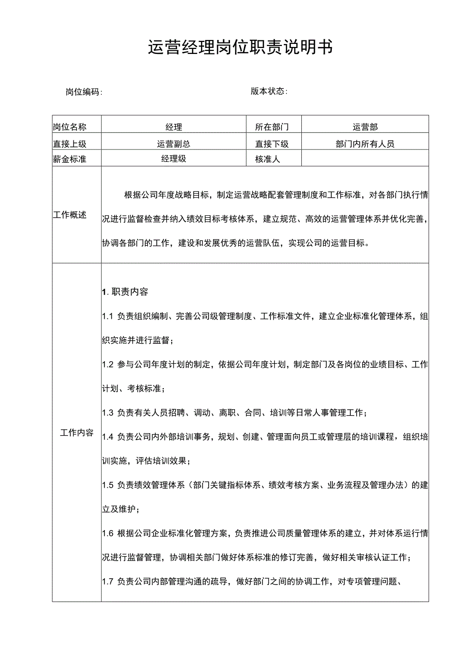 运营经理岗位职责说明书.docx_第1页