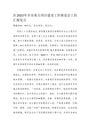 在2023年全市重点项目建设工作推进会上的汇报发言.docx
