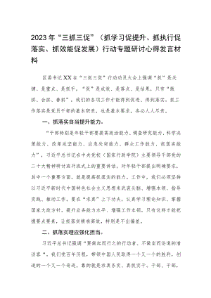 年“三抓三促”（抓学习促提升、抓执行促落实、抓效能促发展）行动专题研讨心得发言材料（3篇）.docx