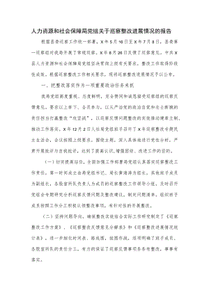 人力资源和社会保障局党组关于巡察整改进展情况的报告.docx