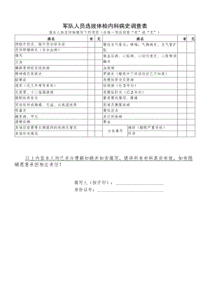 军队人员选拔体检内科病史调查表.docx