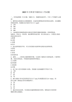 2023年吉林省中级防水工考试题.docx