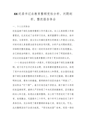 XX纪委书记在教育整顿党性分析、问题剖析、整改报告体会.docx