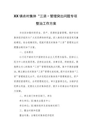 XX镇农村集体“三资”管理突出问题专项整治工作方案.docx