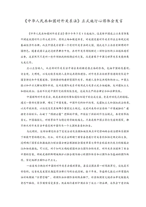 2023年《中华人民共和国对外关系法》正式施行心得体会发言稿.docx