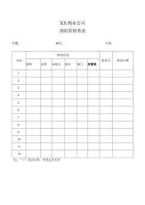 XX物业公司消防栓检查表（2023年）.docx