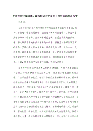 2篇在理论学习中心组专题研讨交流会上的发言稿参考范文.docx