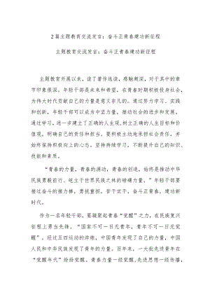 2篇主题教育交流发言：奋斗正青春 建功新征程.docx