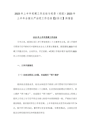 2023年上半年党建工作总结与党委（党组）2023年上半年全面从严治党工作总结【2份文】供借鉴.docx