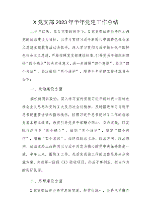 x党支部2023年半年党建工作总结.docx