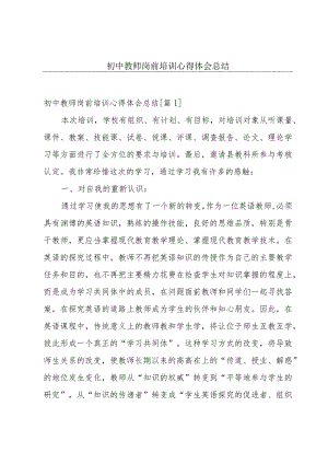 初中教师岗前培训心得体会总结.docx