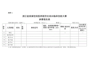 浙江省首届住院医师规范化培训临床技能大赛参赛报名表.docx