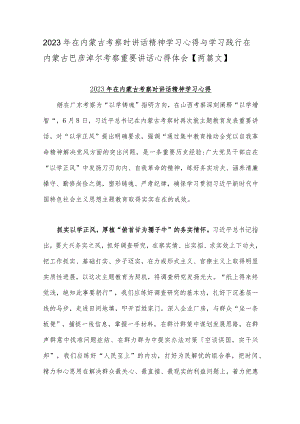 2023年在内蒙古考察时讲话精神学习心得与学习践行在内蒙古巴彦淖尔考察重要讲话心得体会【两篇文】.docx