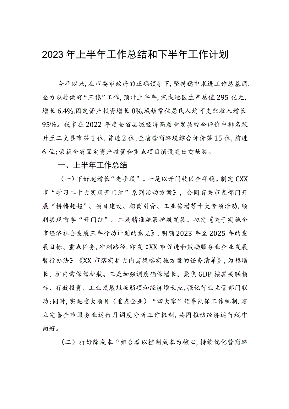 2023年上半年工作总结和下半年工作计划（20230612）.docx_第1页