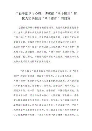 年轻干部学习心得：切实把“两个确立”转化为坚决做到“两个维护”的自觉.docx