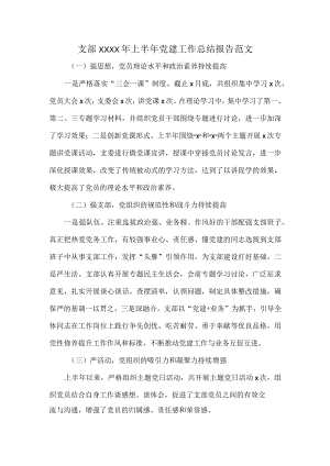 支部XXXX年上半年党建工作总结报告范文.docx