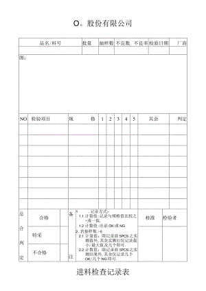 进料检查记录表工程文档范本.docx