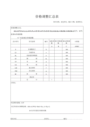 价格调整汇总表.docx